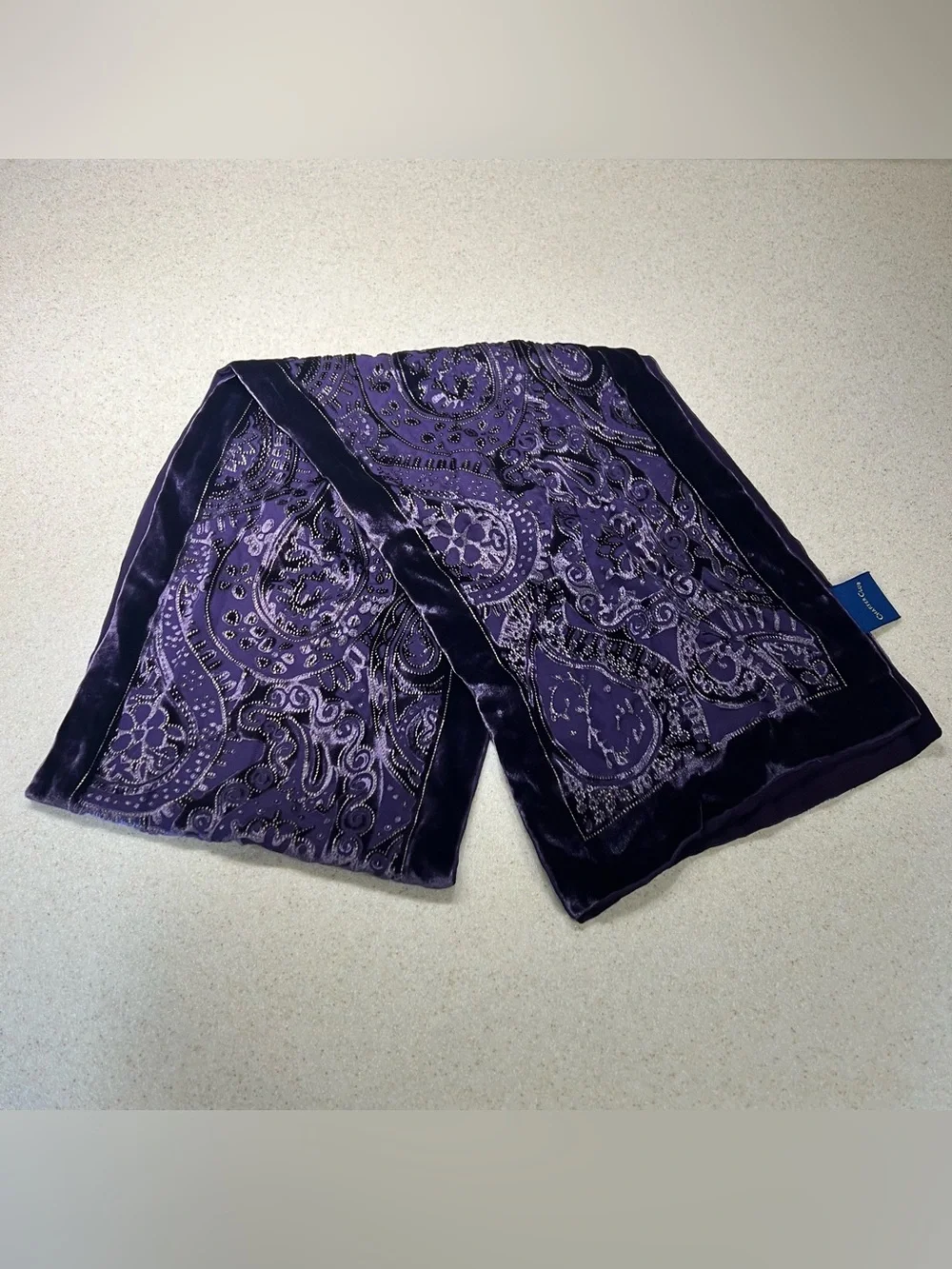 Charter Club Silk Purple Paisley Velvet Burnout Scarf Whimsigoth Witchy